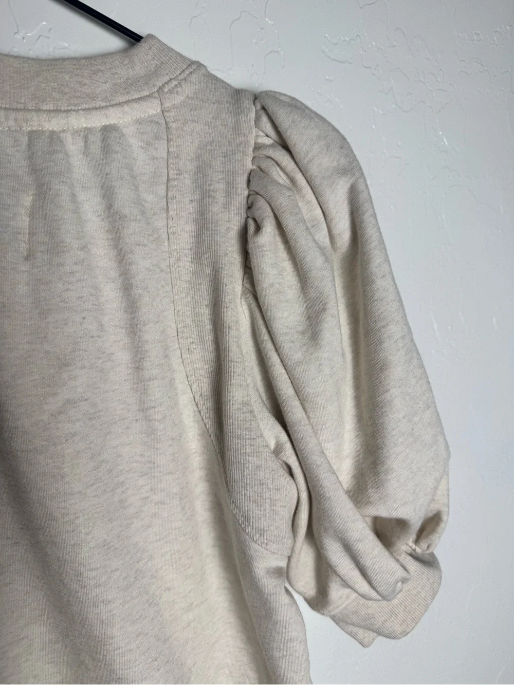 Maeve Anthropologie Short Sleeve Puff Sweatshirt Beige Crewneck